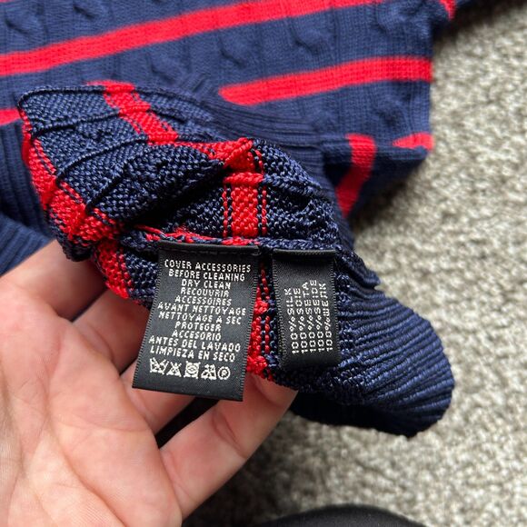 RALPH LAUREN BLACK LABEL STRIPED SILK CABLE KNIT SLIM FIT SWEATER RED NAVY SMALL - Picture 4 of 7